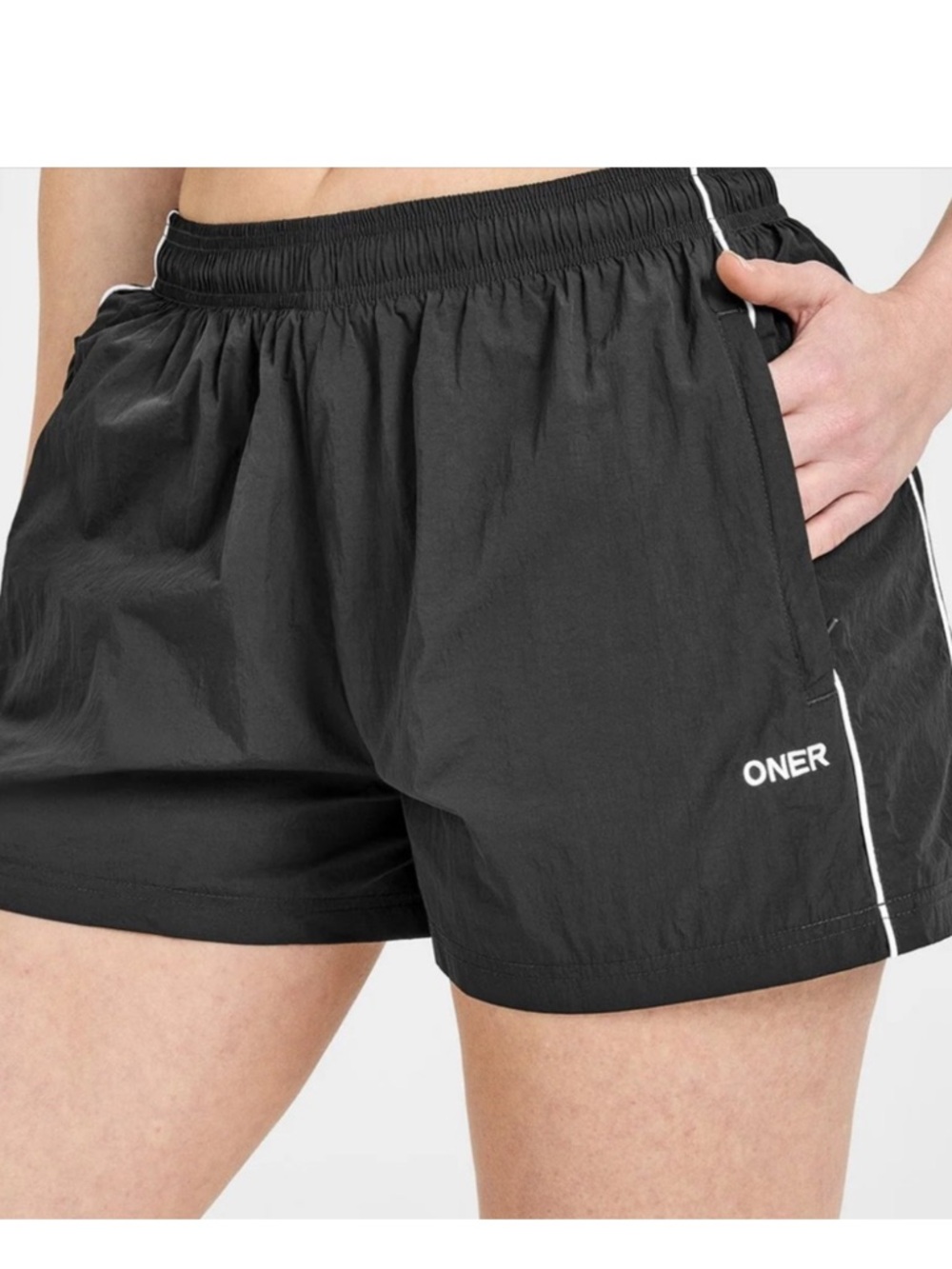 Oner Active Oversized Piped Woven Black Track Shorts Medium